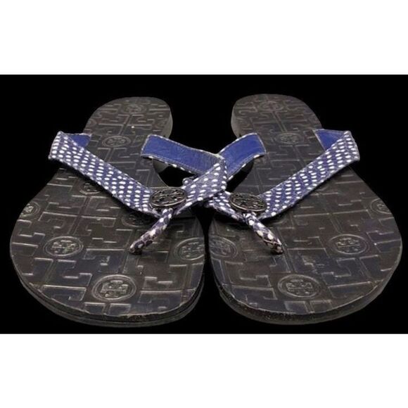 Tory Burch Thora Polka Dot Snake Print Sandals Womens Sz 9 Ultramarine - Picture 4 of 9